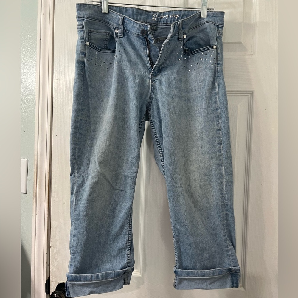 New York & Company Light Blue Denim Jeans with Logo Waistband